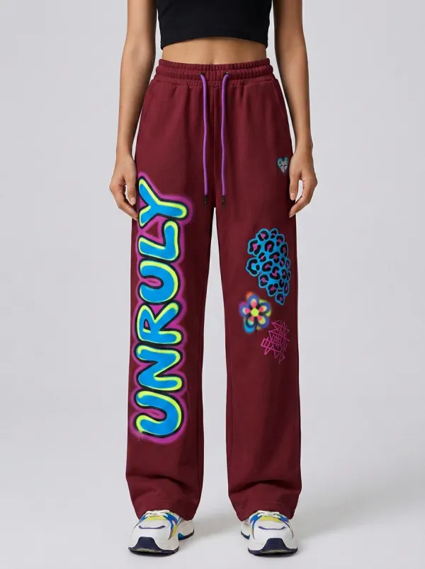 Women's Streetwear Unruly Graffiti Leopard Flower Printed Sweatpants