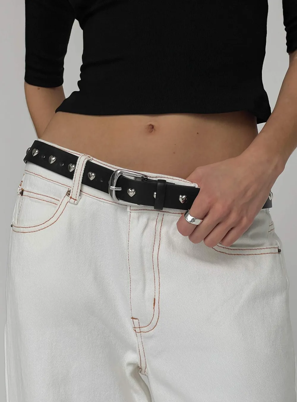 Heart Stud Silver Buckle Belt