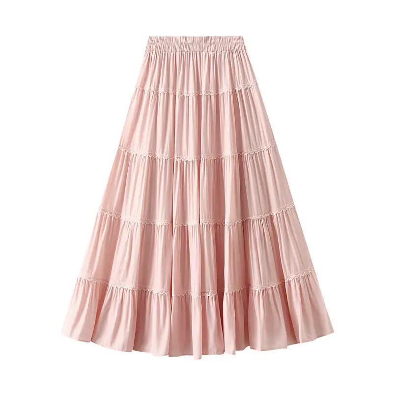 Lace Trim A-Line Long Skirt