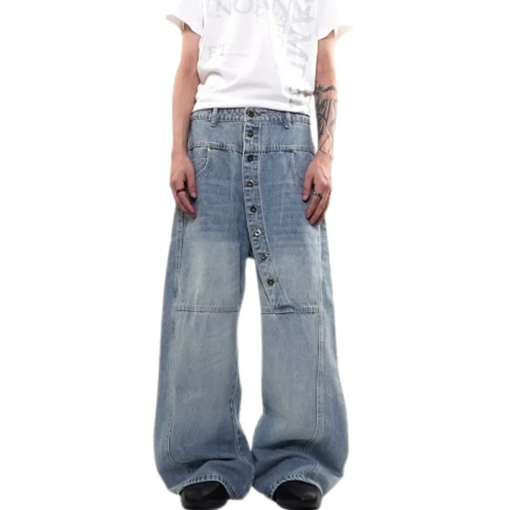 Wide Leg Seam Detail Denim Jeans