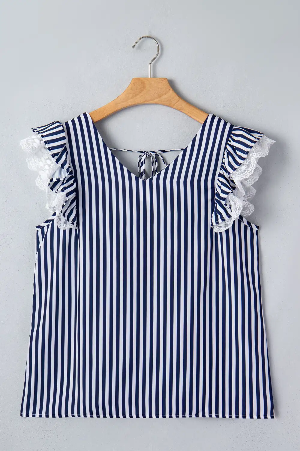 V-Neck Lace-Trim Ruffle-Trim Striped Tank Top