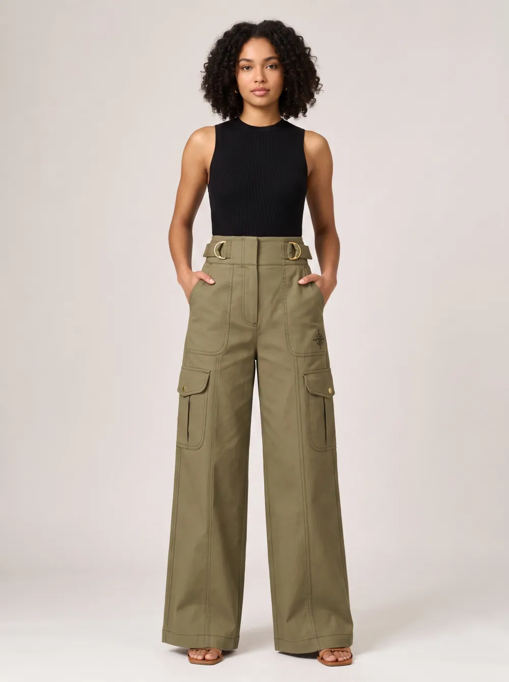 Women's Outdoor Adventure Compass Printed High-Waisted Cargo Pants