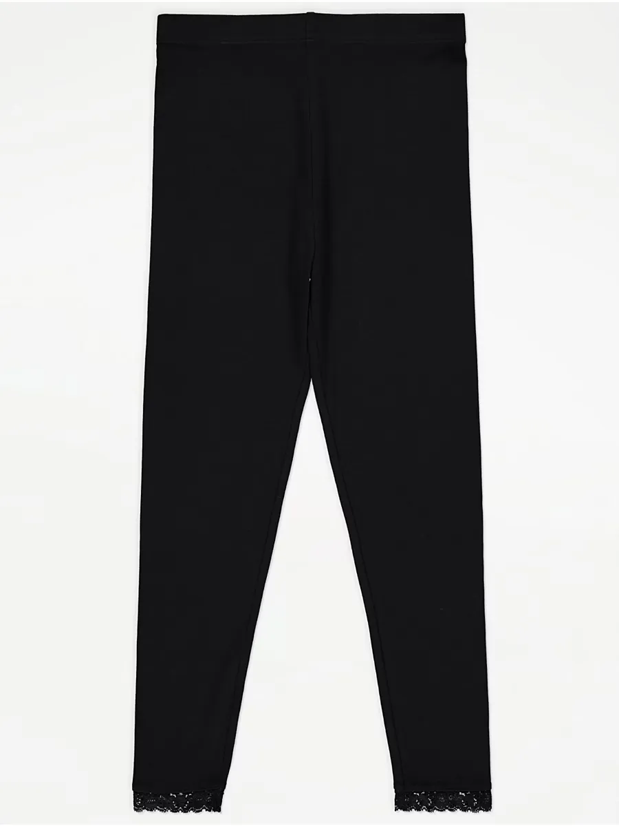 Black Lace Trim Leggings