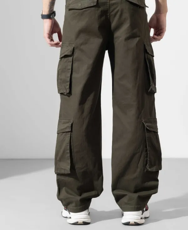 Olive Green Multi-Pocket Cargo Pants with Belt Loops