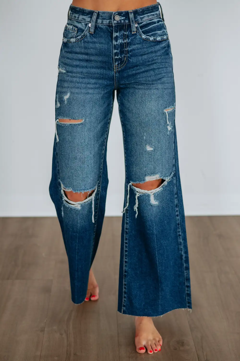 Women's High Rise Wide Leg Distressed Jeans