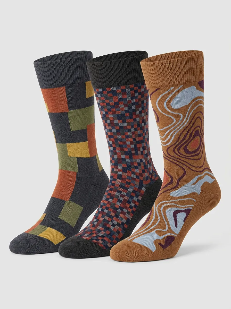 Men's Geometric Patterned Abstract Printed Three-Pack Socks