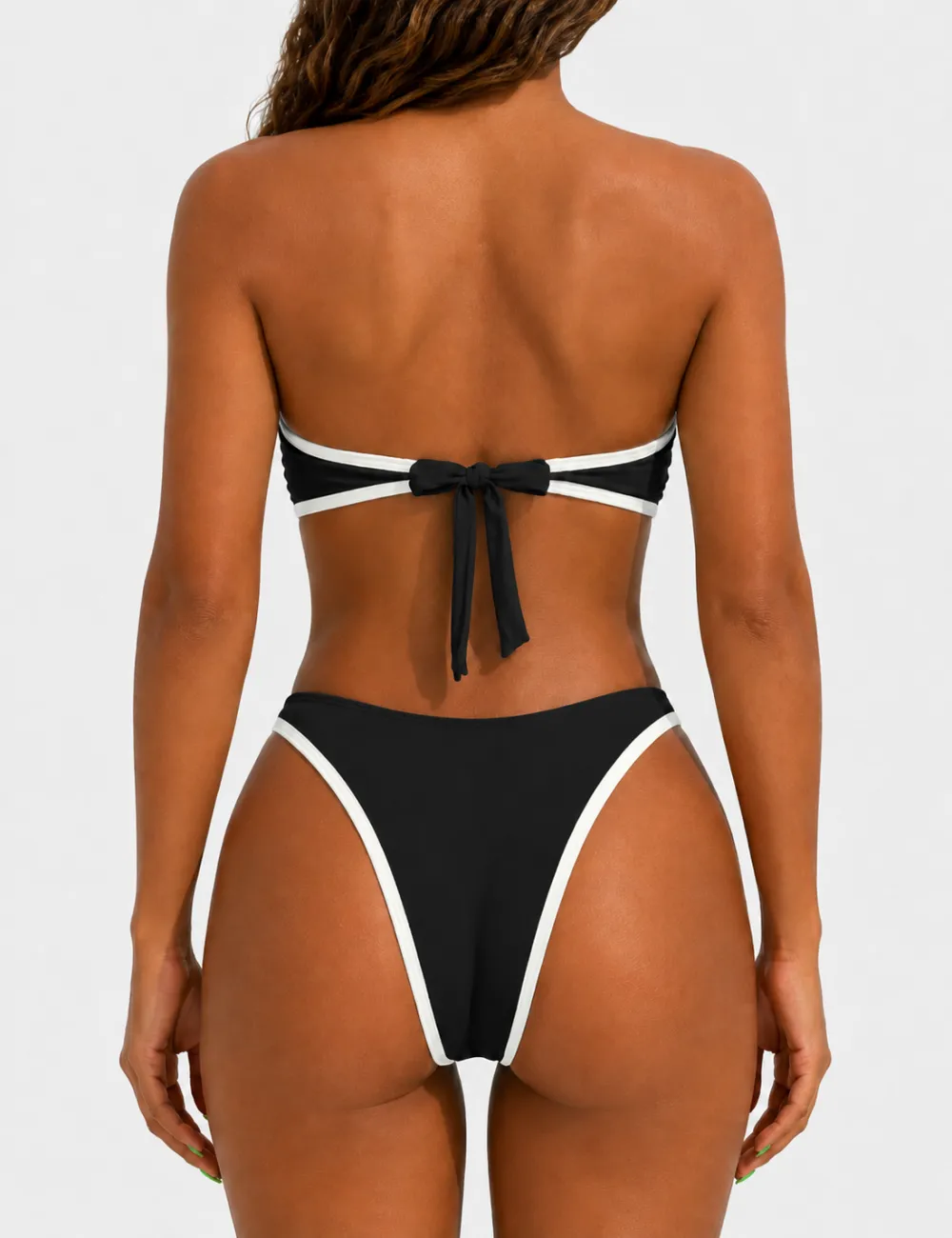 Contrast Trim Metal Ring Bandeau Two Piece Bikini Set