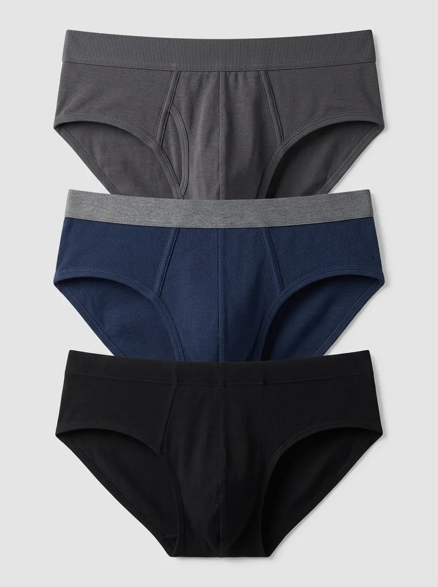 Men's Solid Color Minimalist Cotton Briefs Underwear Set Underwear
