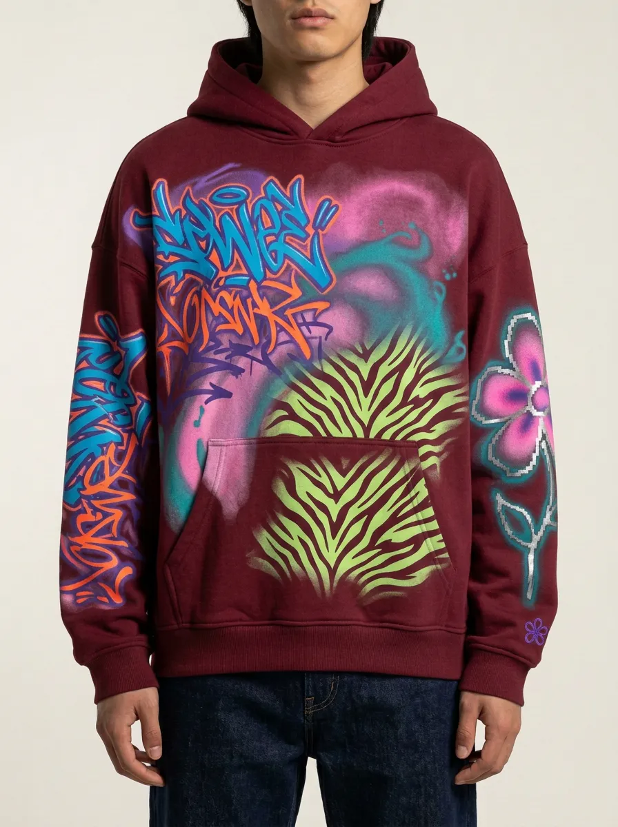 Unisex Streetwear Graffiti Zebra Flower Graphic Hoodie