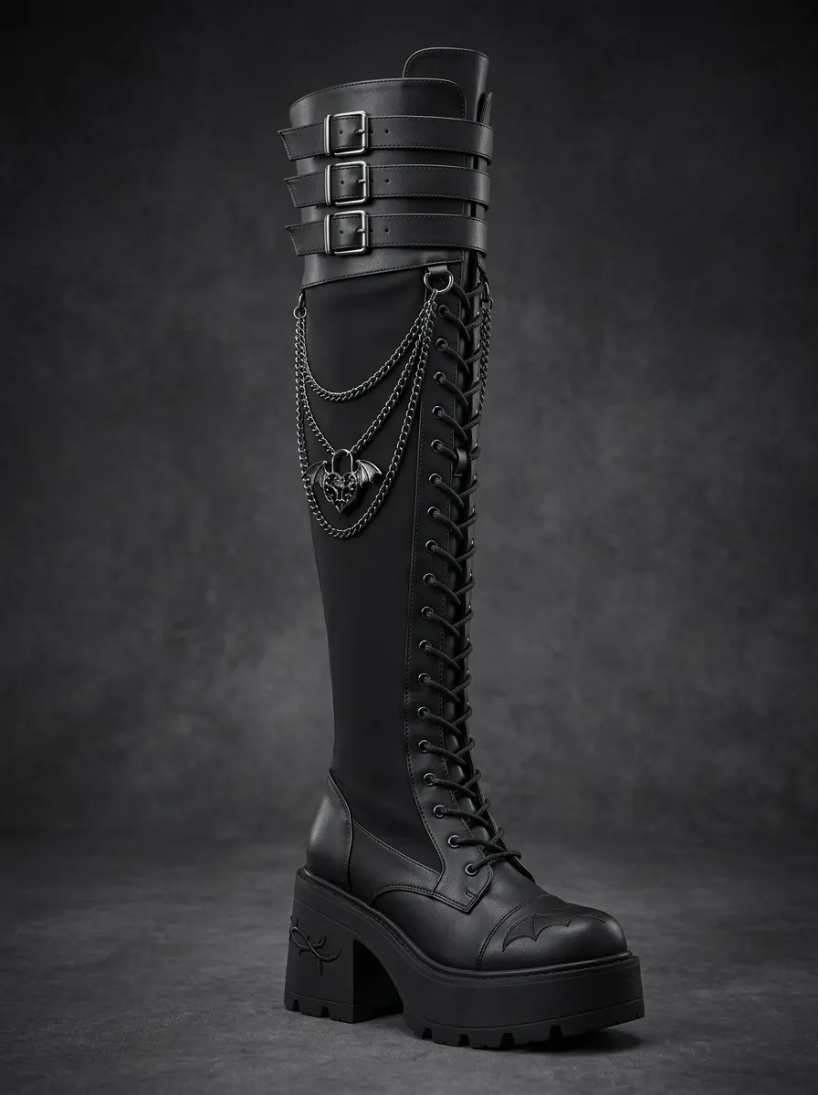 Gothic Revival Bat Lace Lace-Up Night Look Women's Gothic Platform Boots