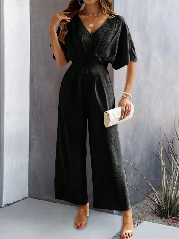 Short Sleeved Clean Wide Leg Jumpsuit Shorts