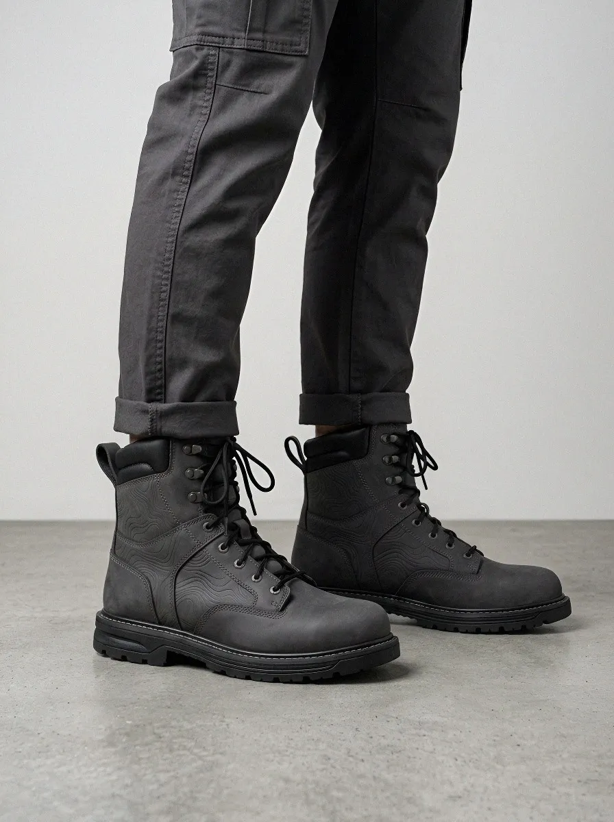 Men's Rugged Style Hiking Topographic Map Work Boots