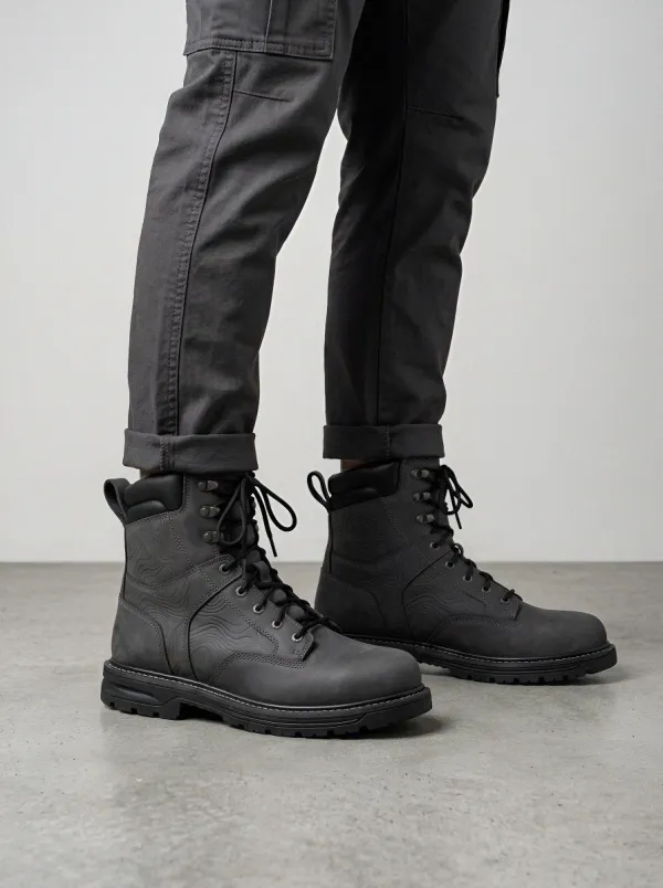 Men's Rugged Style Hiking Topographic Map Work Boots