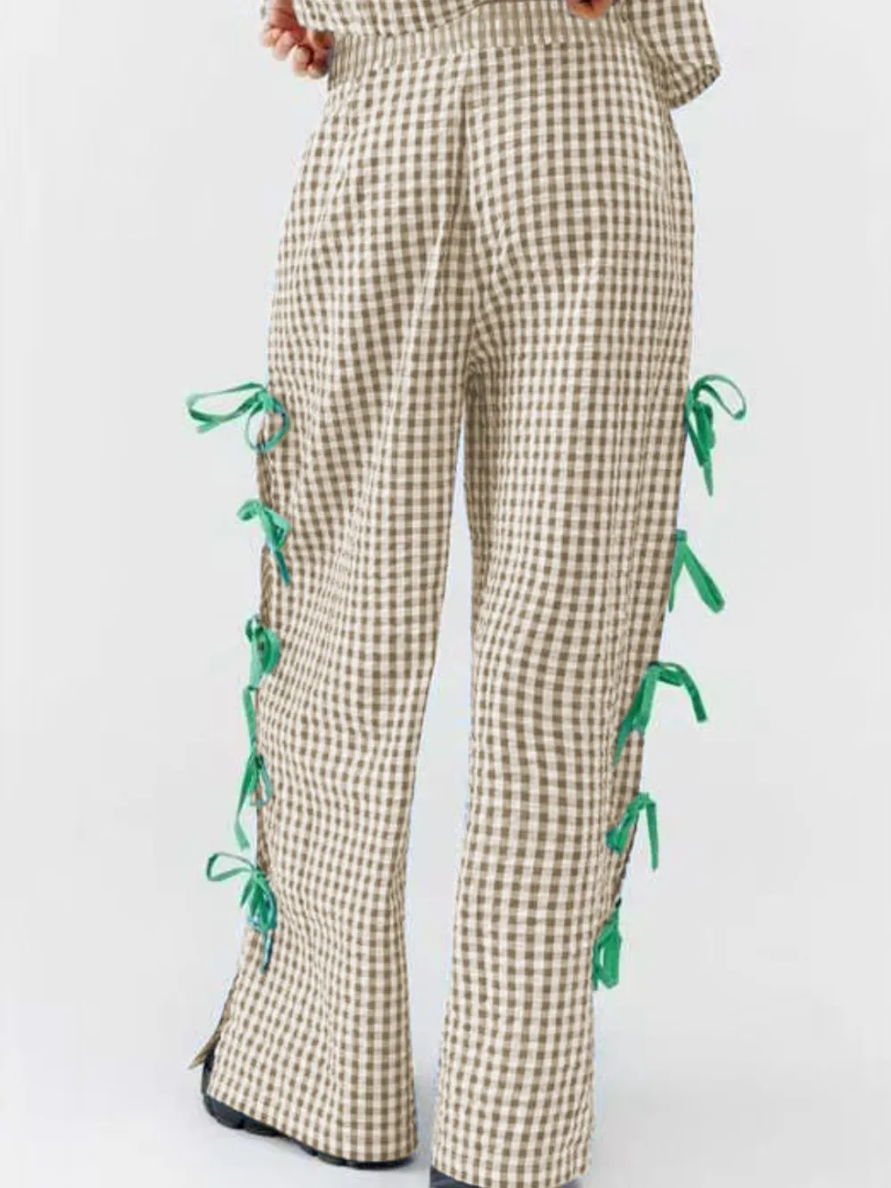 Side Tied Plaid Pants
