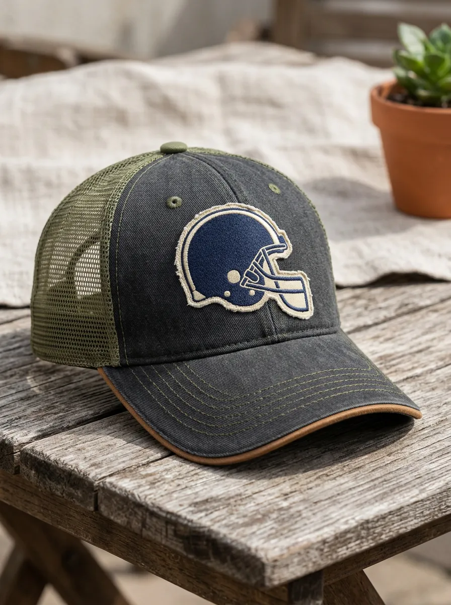 Men's Football Fan Navy Helmet Patch Mesh Trucker Cap