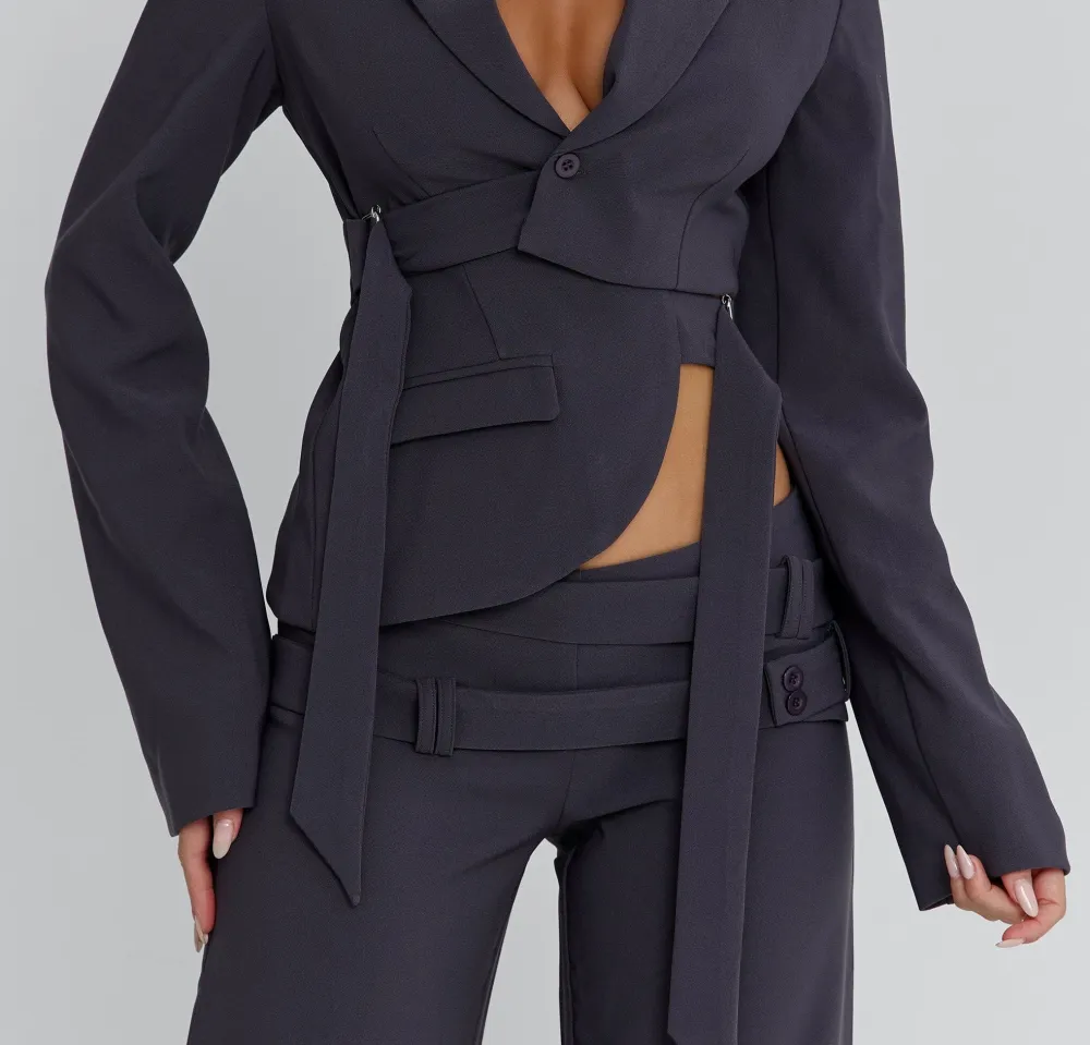 Charcoal Plunge Tailored Blazer