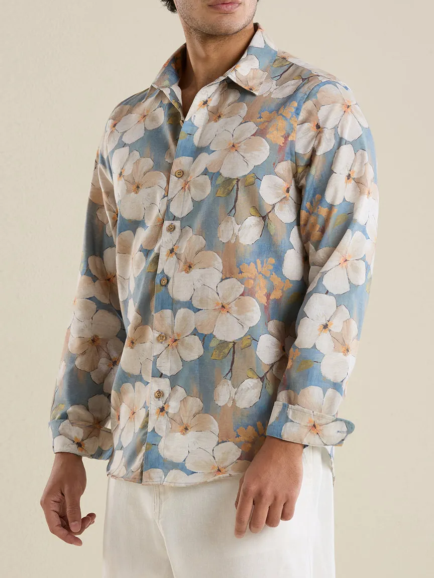 Slim Fit Printed Linen Men's Formal Shirt