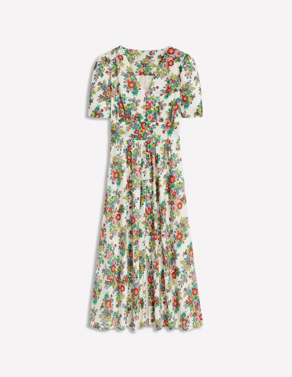 White and Pink Floral Short - Sleeve Wrap Dress