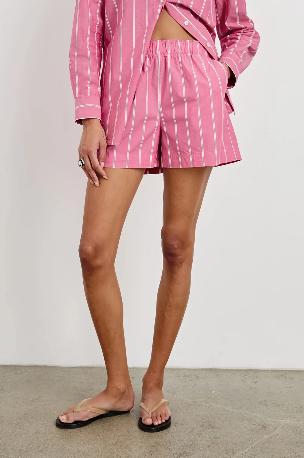 Pink Striped Midriff Shorts
