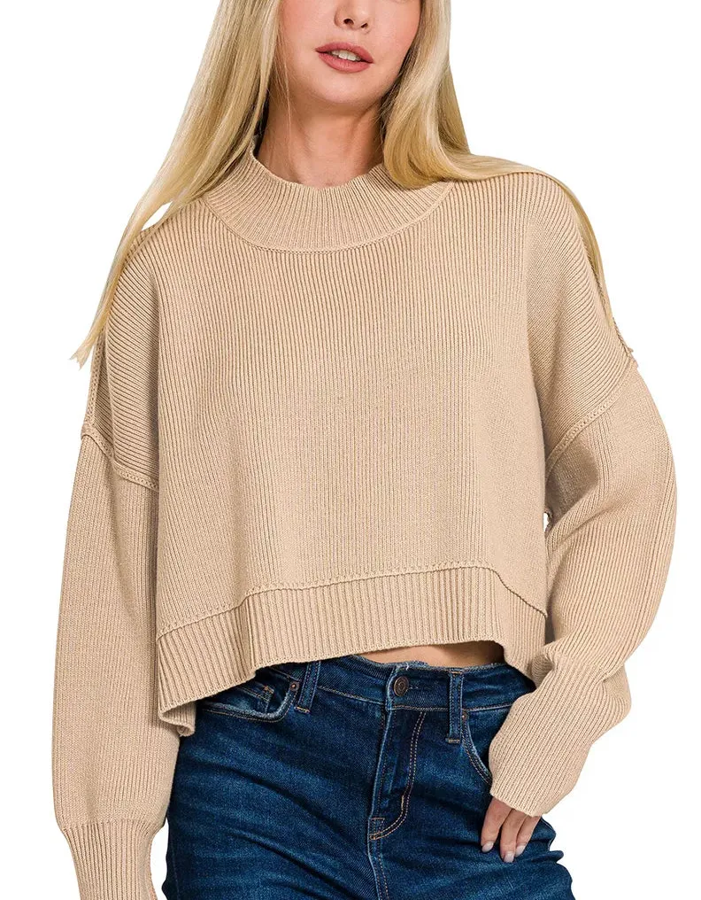 Side Slit Oversized Cropped Sweater