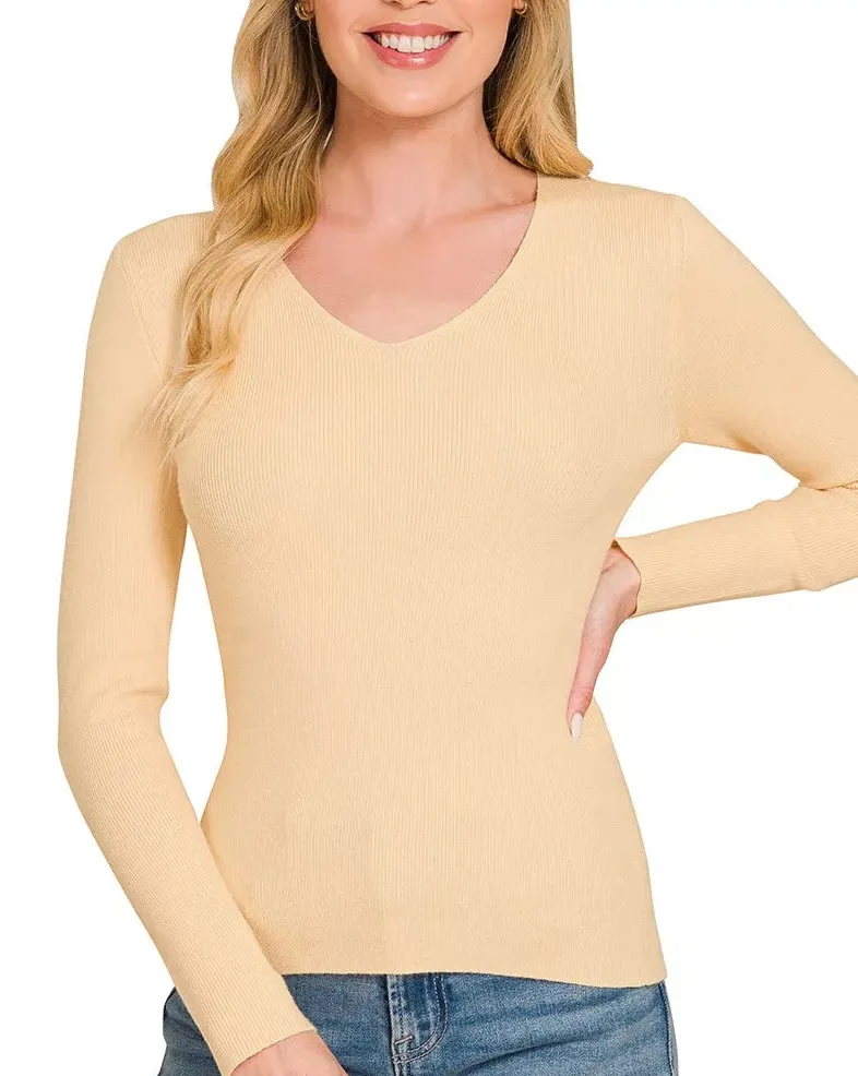 Soft Viscose Fitted V-Neck Sweater