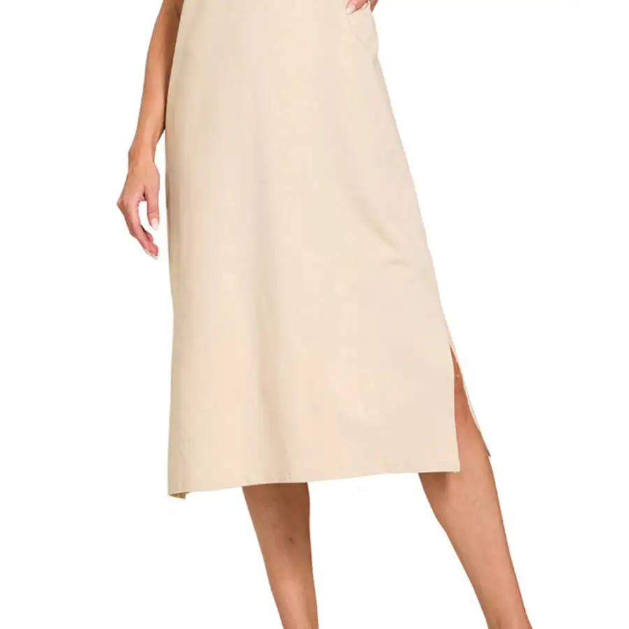 Round Round Neck Side Slit Midi Dress