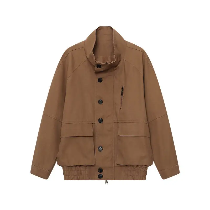 Relaxed Stand-Collar Casual Outerwear Jacket