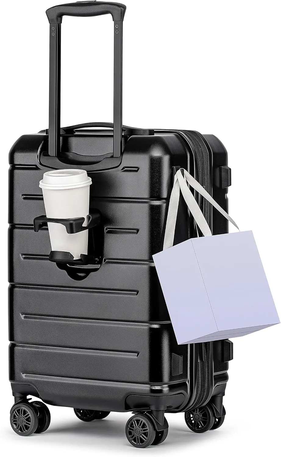KYME 24 Inch Luggage,Checked Medium Suitcase with Spinner Wheels,Black