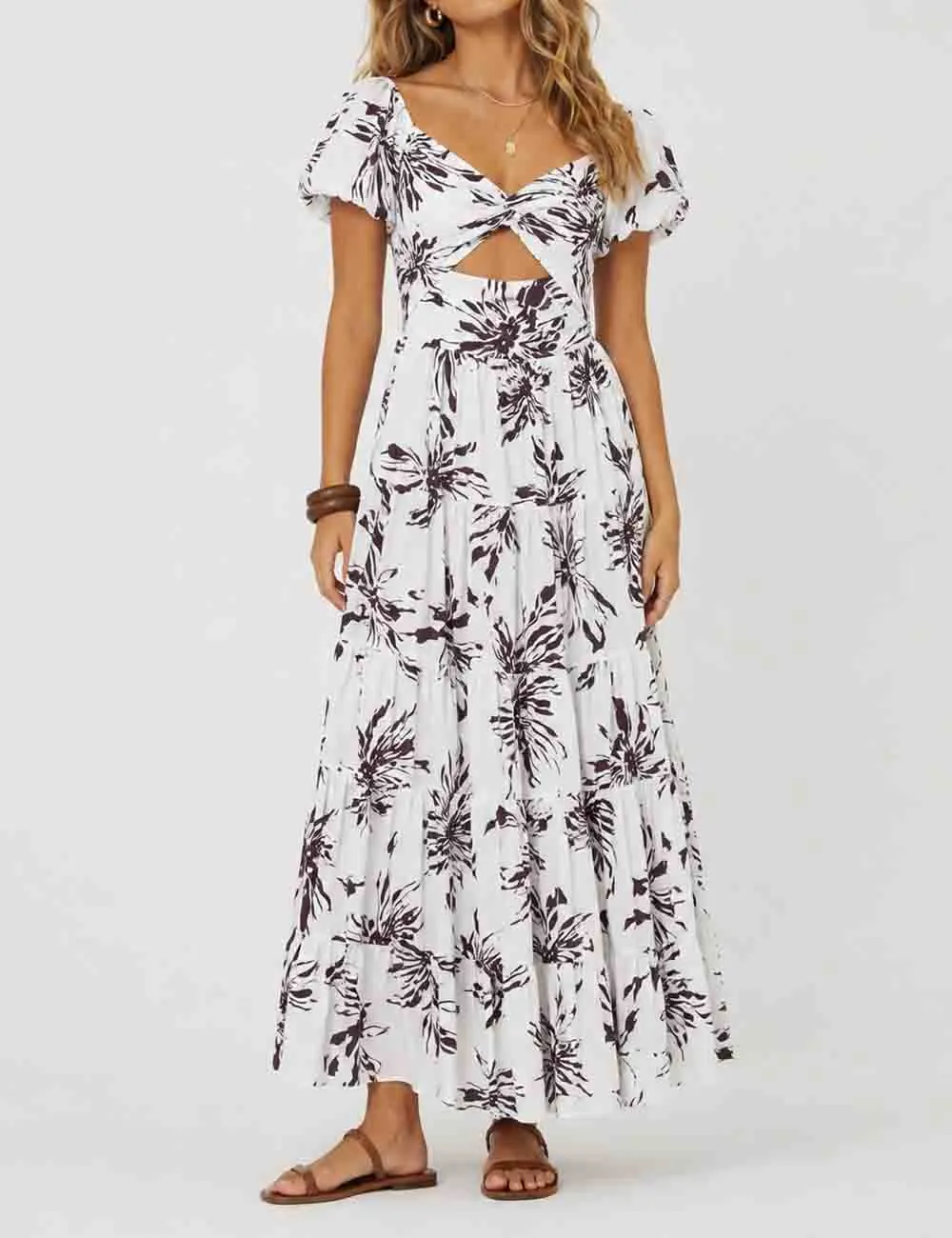 Bubble Short Sleeves Maxi Dress