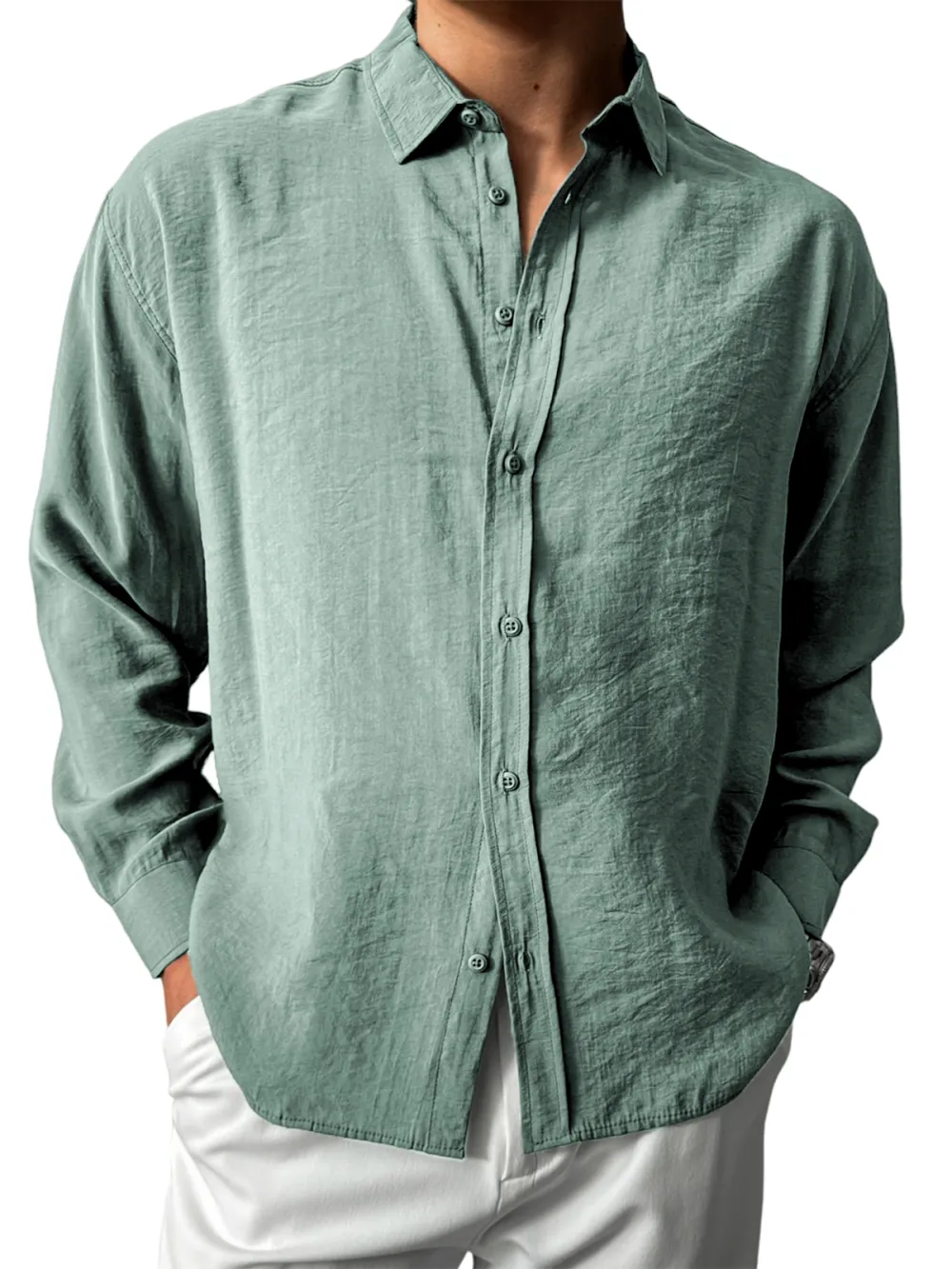 Easy Fit Long Sleeve Button Front Shirt