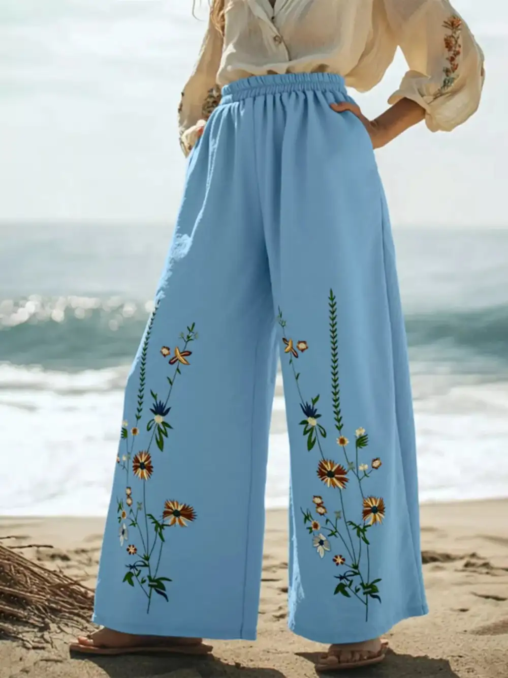 Wide Leg Floral Everyday Comfort Fit Pants