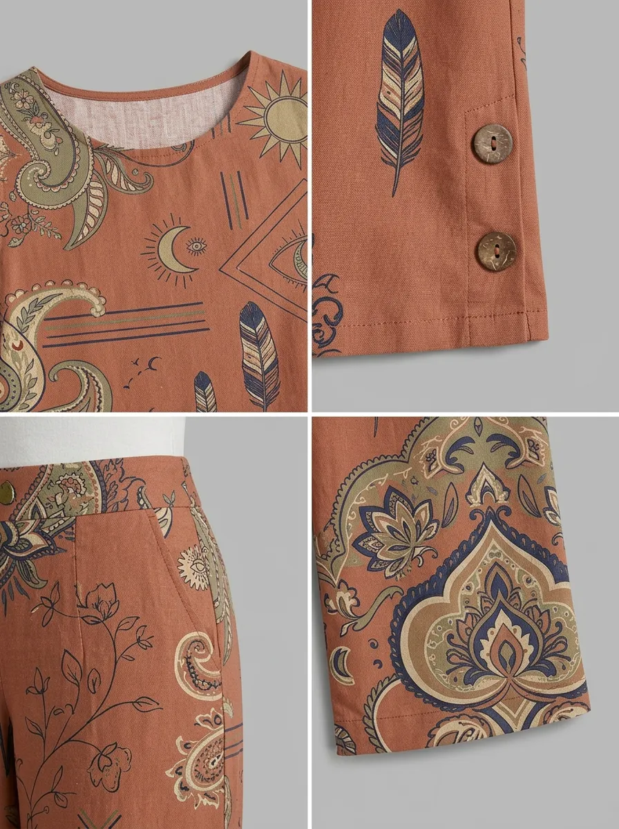 Women's Boho Paisley Mandala Printed Sleeveless Set