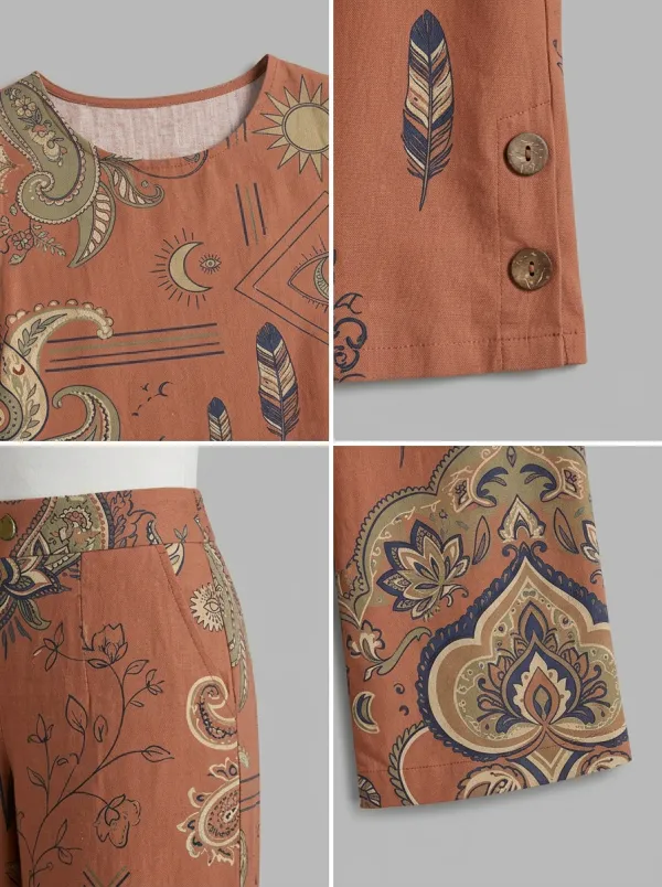 Women's Boho Paisley Mandala Printed Sleeveless Set