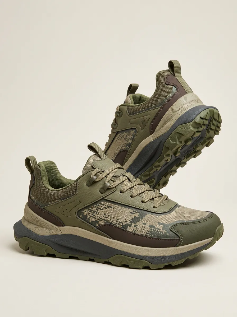 Hiking-Inspired Digital-Camo Camo Casual Sneakers