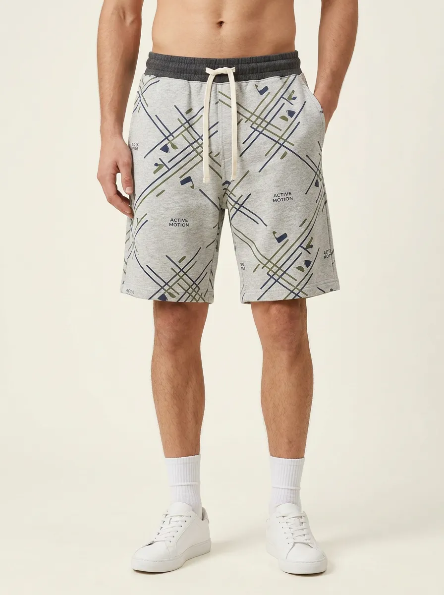 Men's Geometric Running Drawstring Lounge Printed Sweat Shorts
