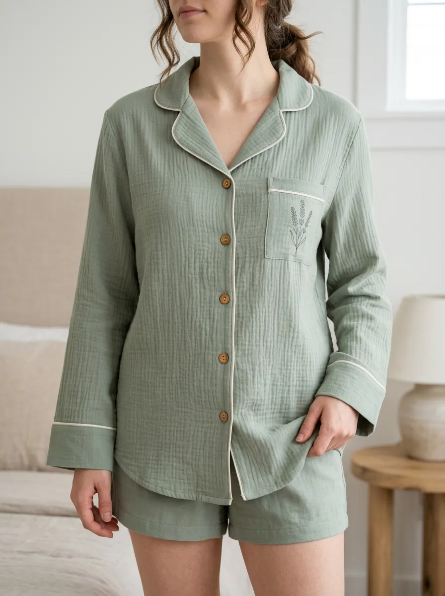Floral Button Front Pajama Shirt