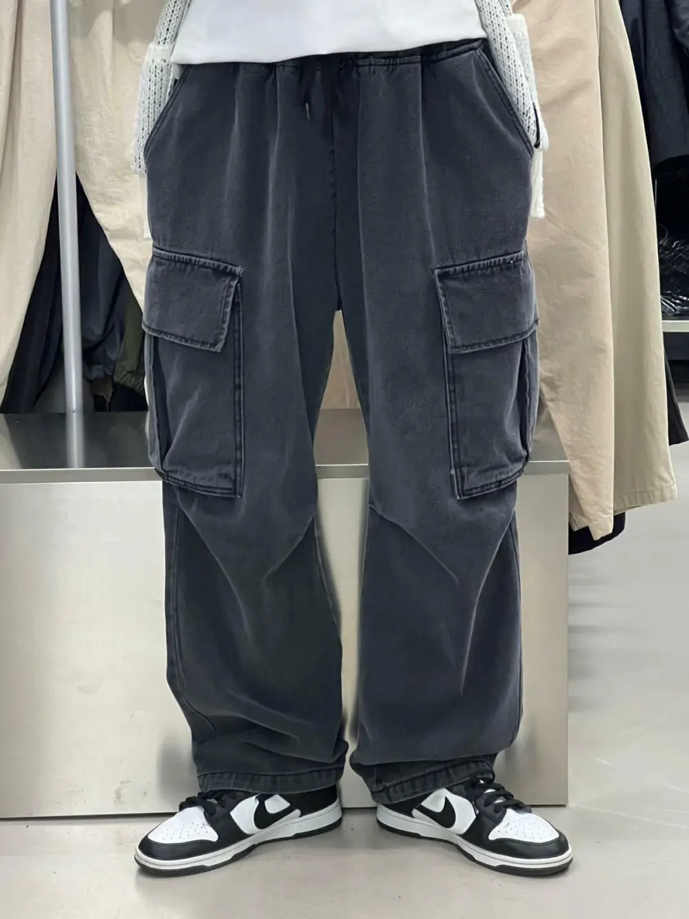 Modern Washed Denim Cuffed Relaxed Cargo Pants