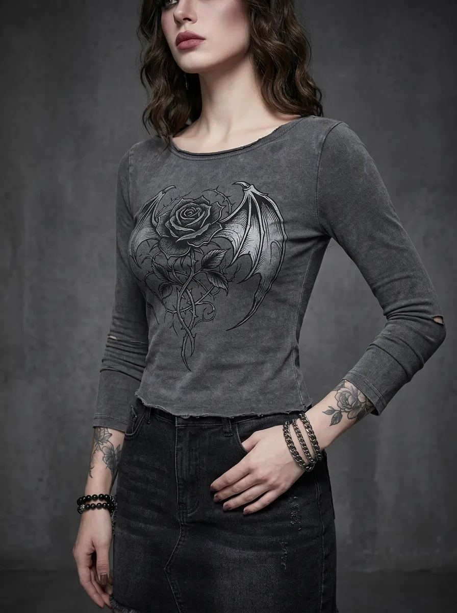 Moonlit Rose Wing Edit Women's Gothic T-Shirt