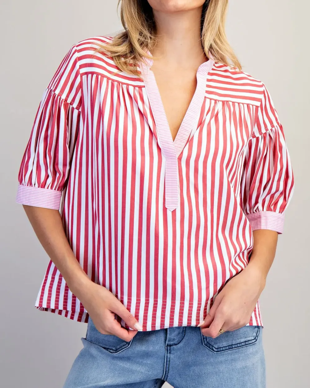 Stripe Puff Sleeve Blouse