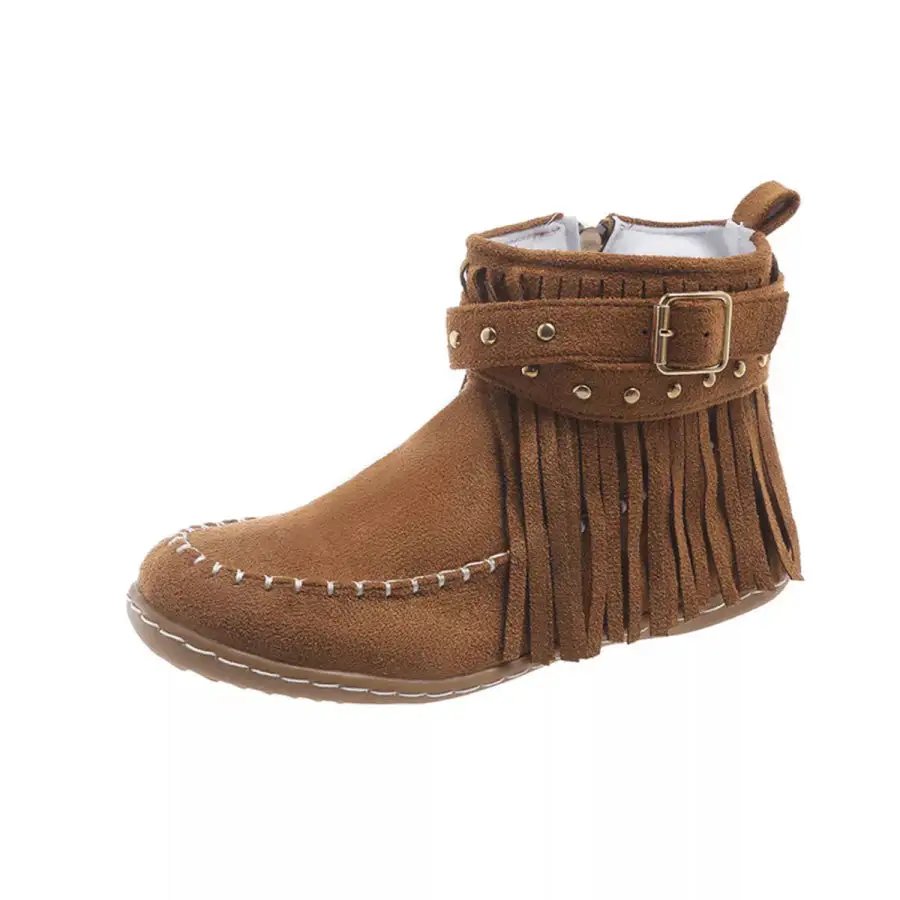 Textured Fringe Round Toe Boots