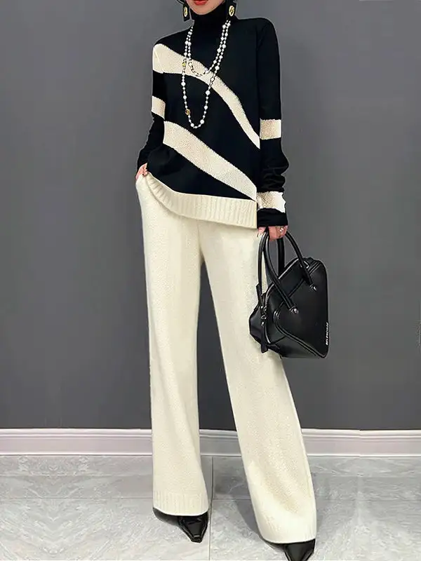High Neck Long Sleeve Relaxed Fit Sweater