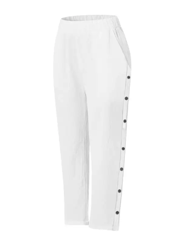 Wide Leg Button Detail Pocketed Pants