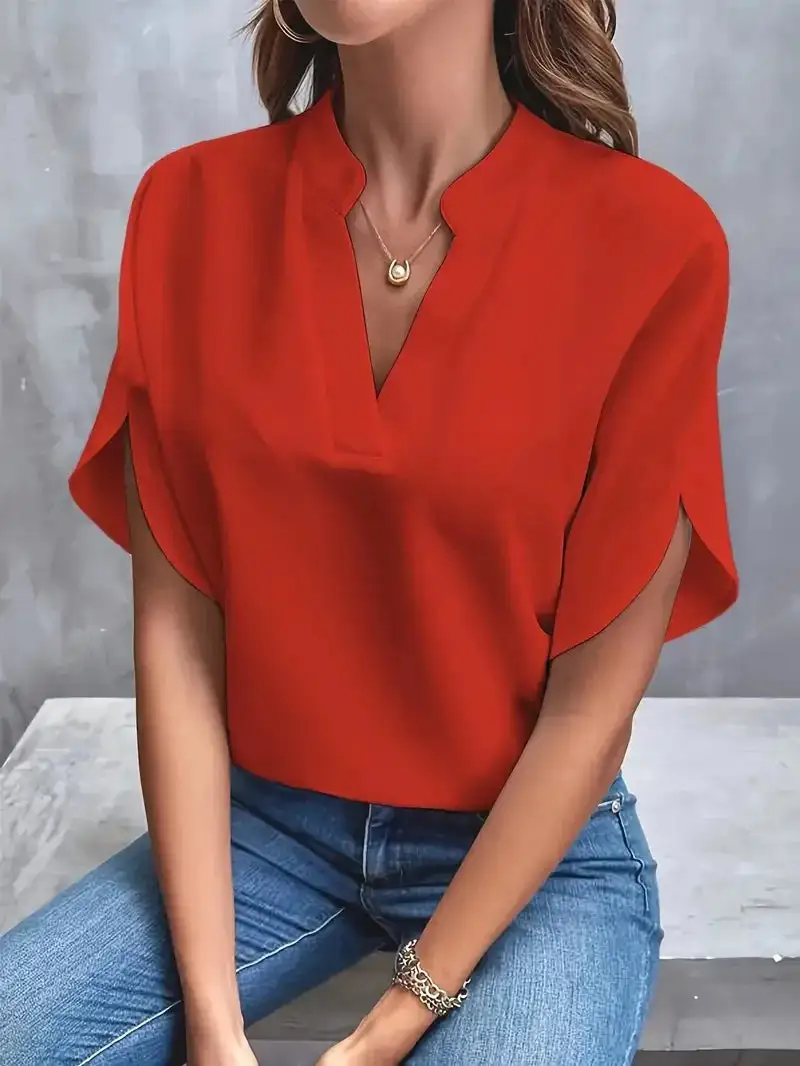  Polished V Neck Flowy Blouse
