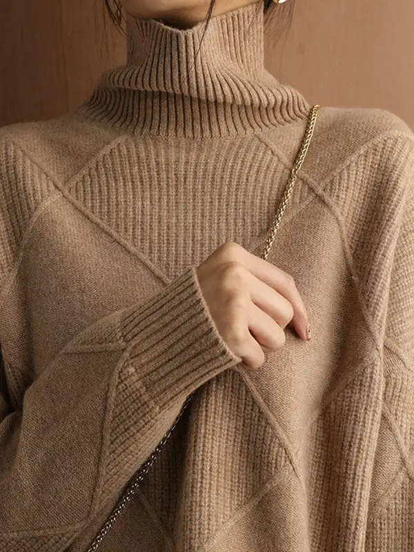 Women's Jacquard High-Neck Relaxed Sweater