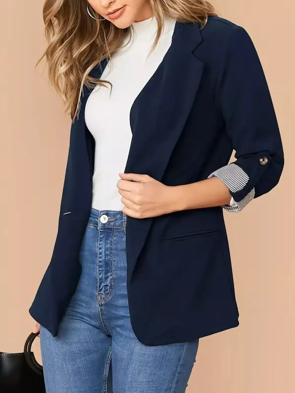 Single-Button Roll-Up-Sleeve Blazer