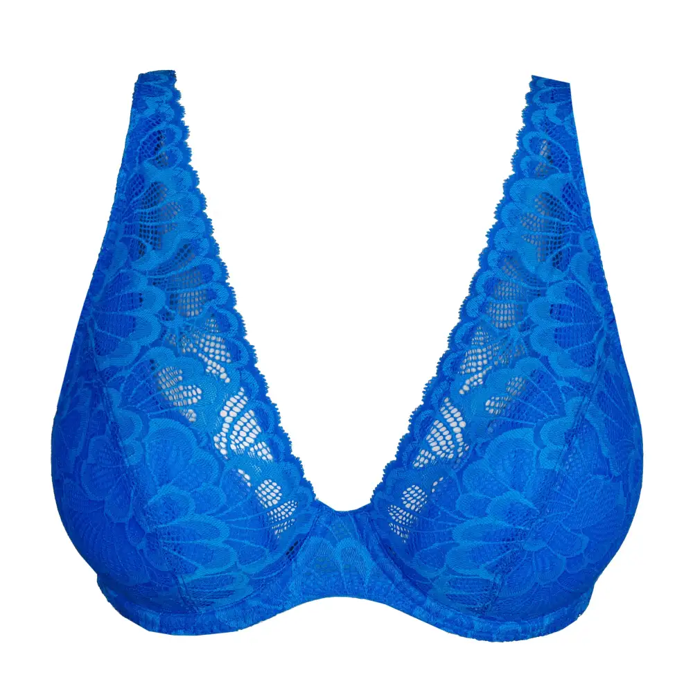Women's Push-Up Plunge Underwire Padded Chimney Back Adjustable Straps Scalloped Lace Bra
