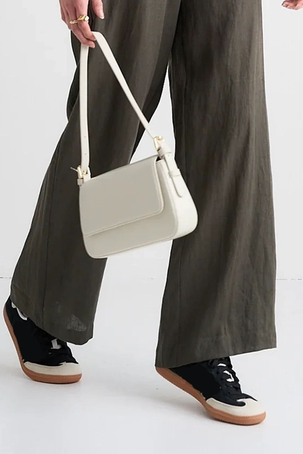 Dark Green Linen Wide - Leg Pants