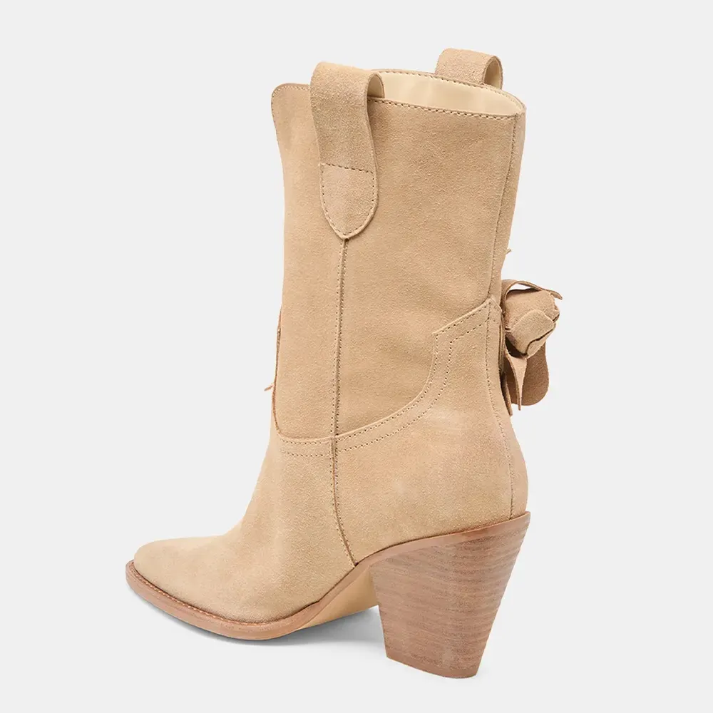 Faux-Suede Pull-On Floral Pointed-Toe Western Boots