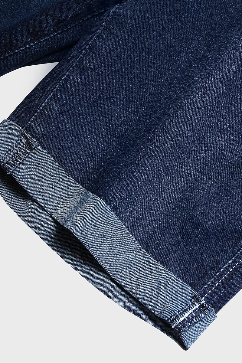 Button Front Cuffed Hem Tummy Control Butt Lifting Denim Shorts