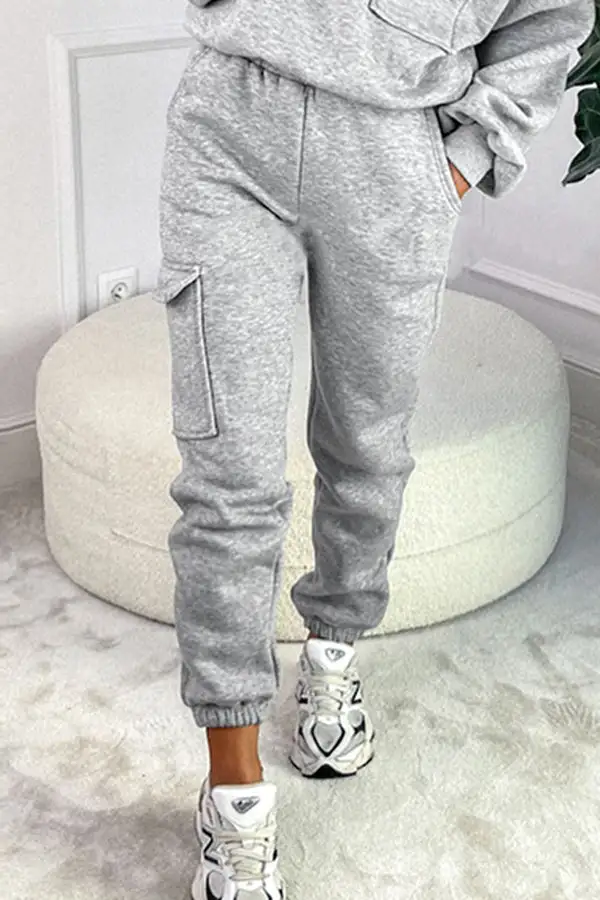 Grey Pocket Slash-Neck Pant Set